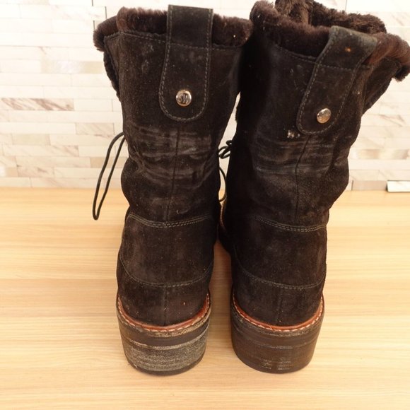 STUART WEITZMAN Boots Women 8 Black Combat Fleece Shearling Velvet Lug Sole Luge - Picture 13 of 16